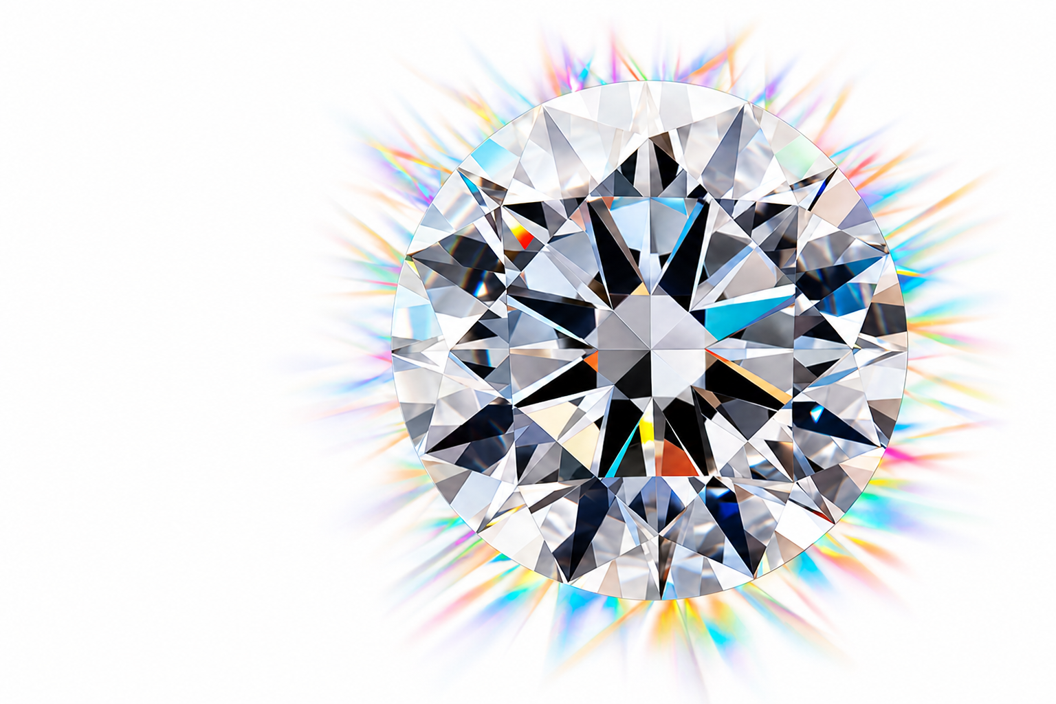 Super ideal cut diamond with hearts and arrows pattern on white background